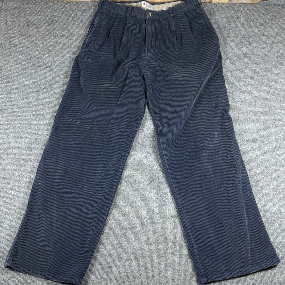 Vintage 90s Y2K Mens Corduroy Pants Pleated Blue 36x32 Relaxed Fit Workwear Fall